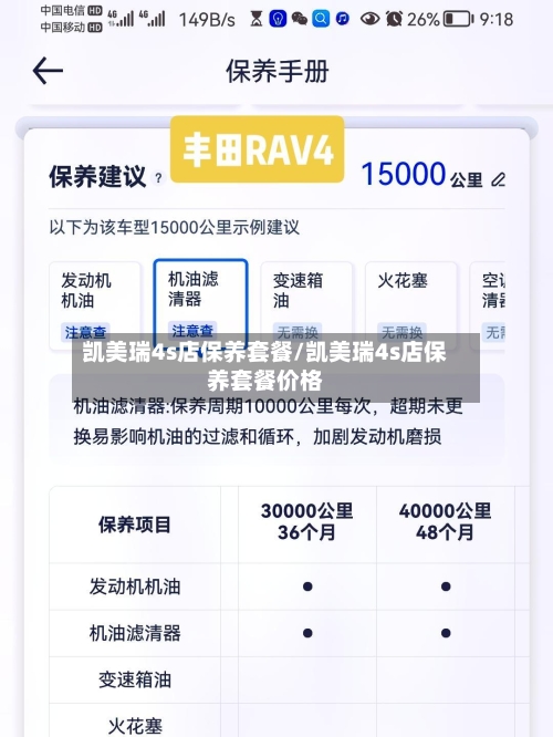 凯美瑞4s店保养套餐/凯美瑞4s店保养套餐价格-第1张图片